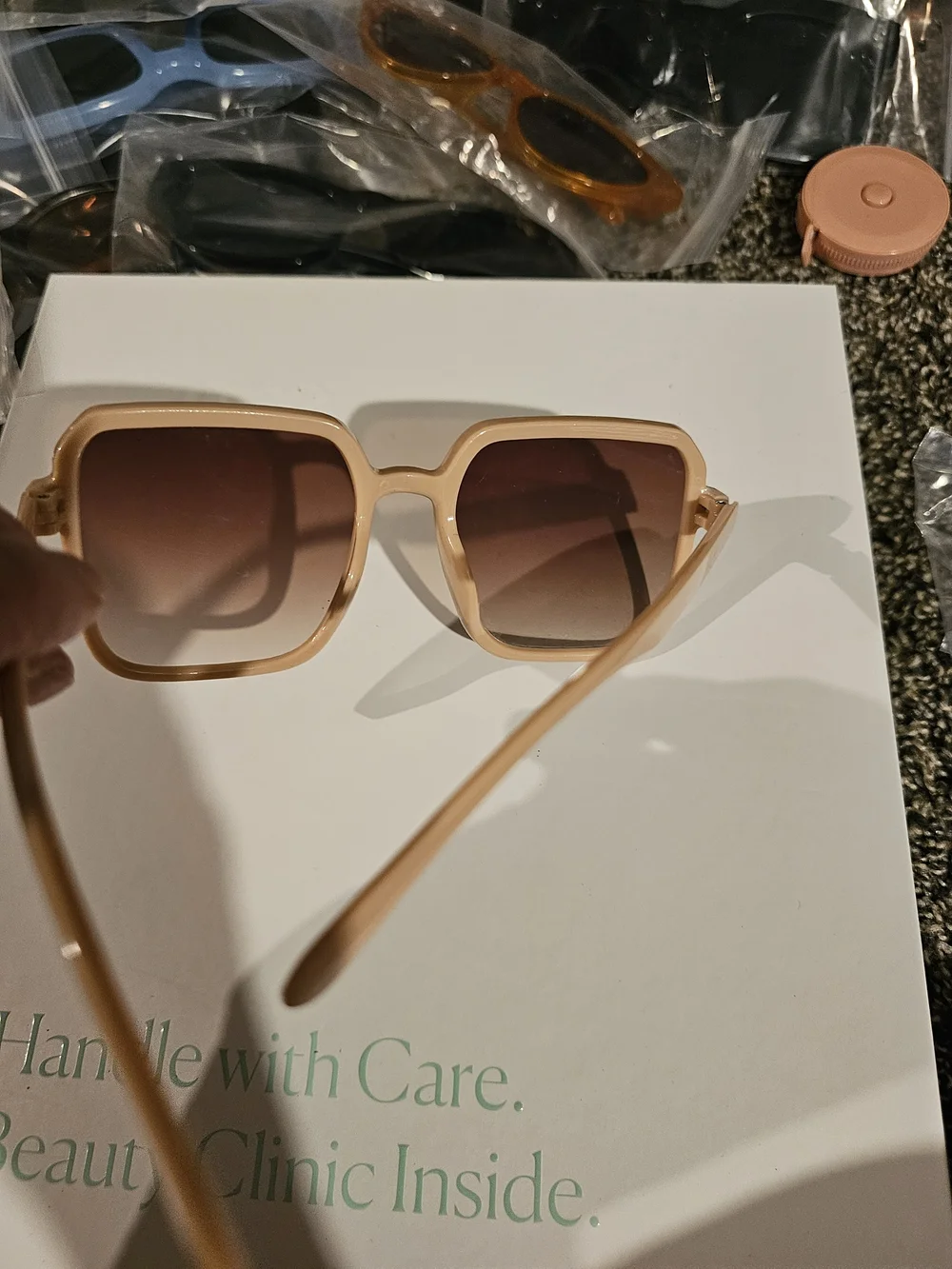 Women’s Fashion Square Sunglasses - Blush Frame with Brown Lenses